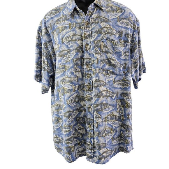 Columbia Fish Graphic Men’s Size Medium Outdoor Short Sleeve Button Down Shirt - Picture 16 of 16